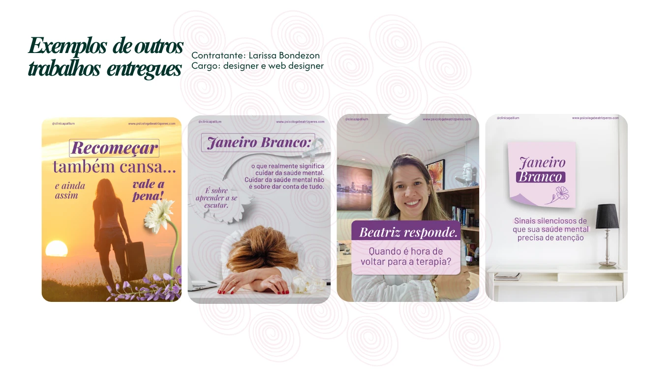 Design de posts de Janeiro Branco para clínica de psicologia